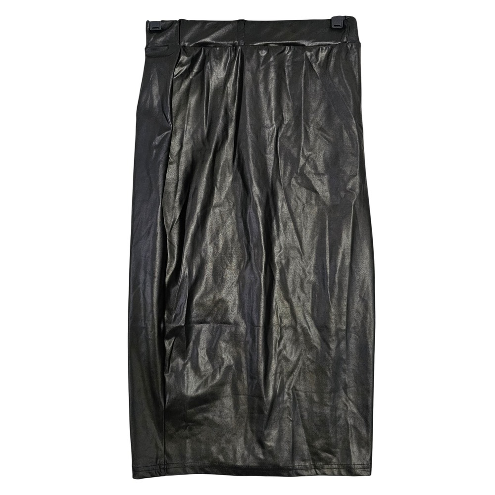 Black Faux Leather Midi Skirt Stretch Bodycon Pencil Skirt Size Medium